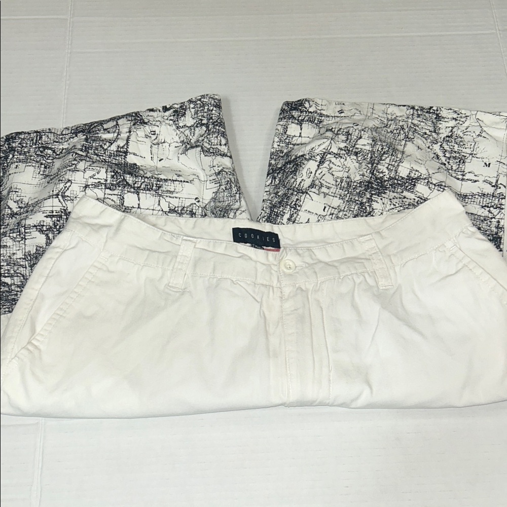 White and Black Patterned Cargo Pants for Men